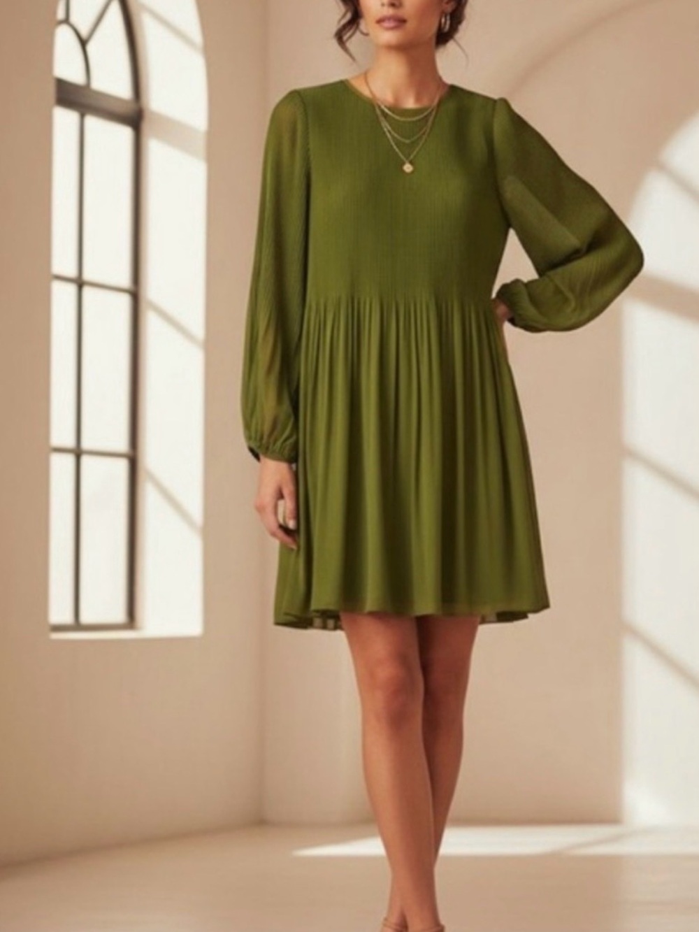 Wilfred Olive Green Long-Sleeve Mini Dress